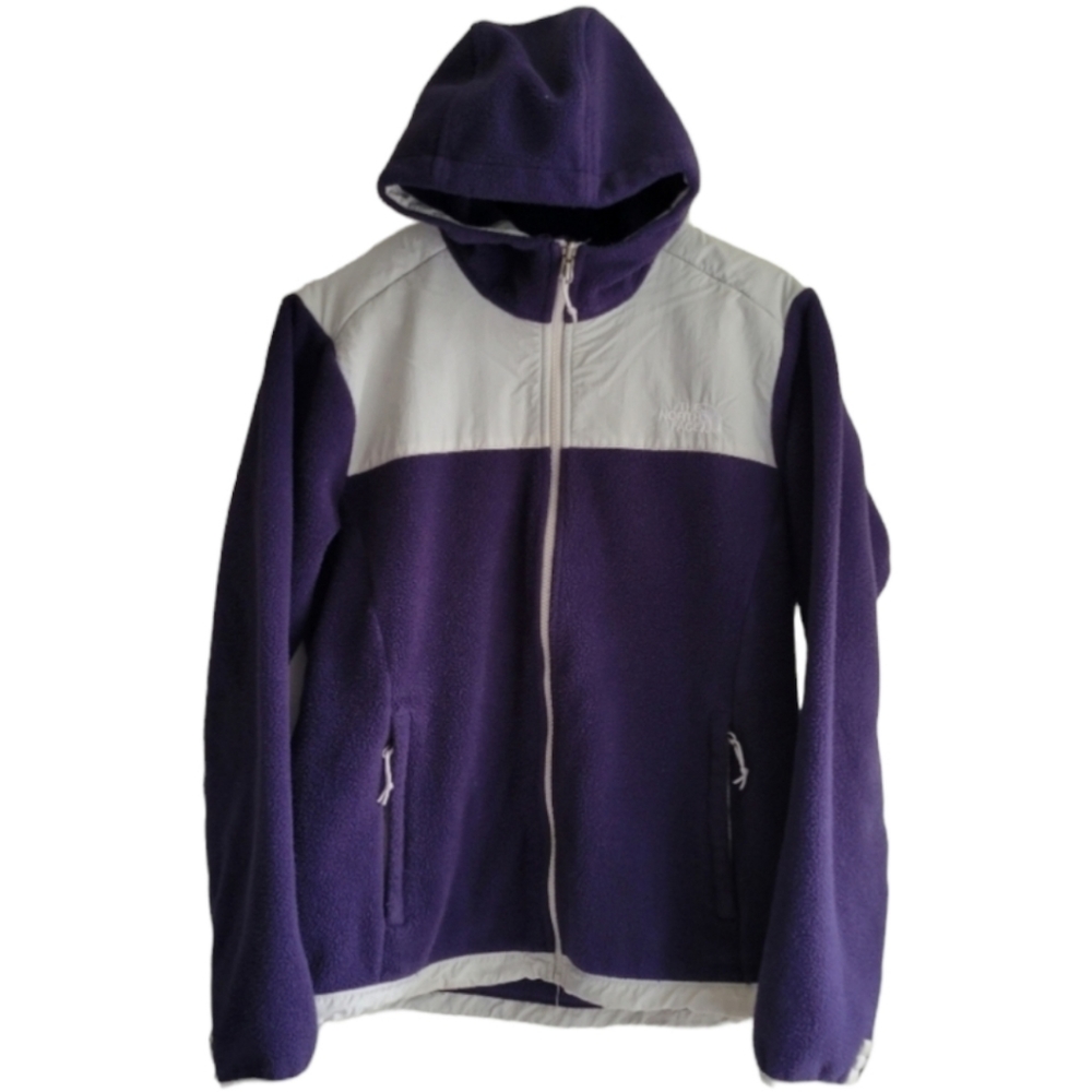 North Face Multi Colour Purple White Full Zip Hooded Fleece Size L
